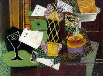  1914 Art - Verre et bouteille de rhum empaillé 1914 cubistes
